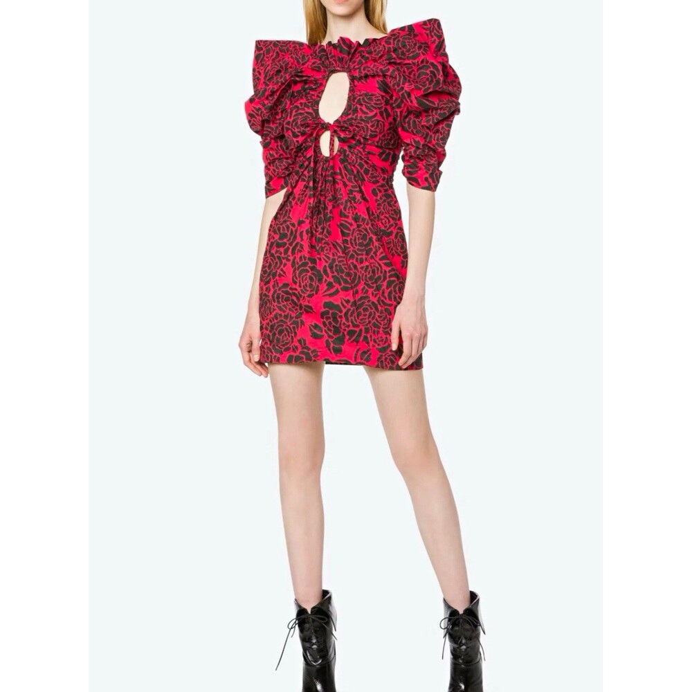 Philosophy di Lorenzo Serafini Rose Print Puff Sleeve Cut Out Mini Dress US 2